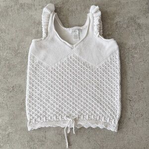 Design History White Knit Ruffle Strap Tank Top